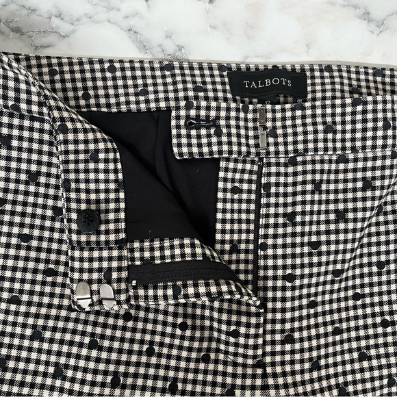 TALBOTS GINGHAM POLKA-DOT ANKLE PANT BLACK WHITE DECORATIVE BOW ANKLES WOOL 12 - Picture 11 of 13